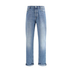 Light Blue Cotton Straight-Leg Jeans