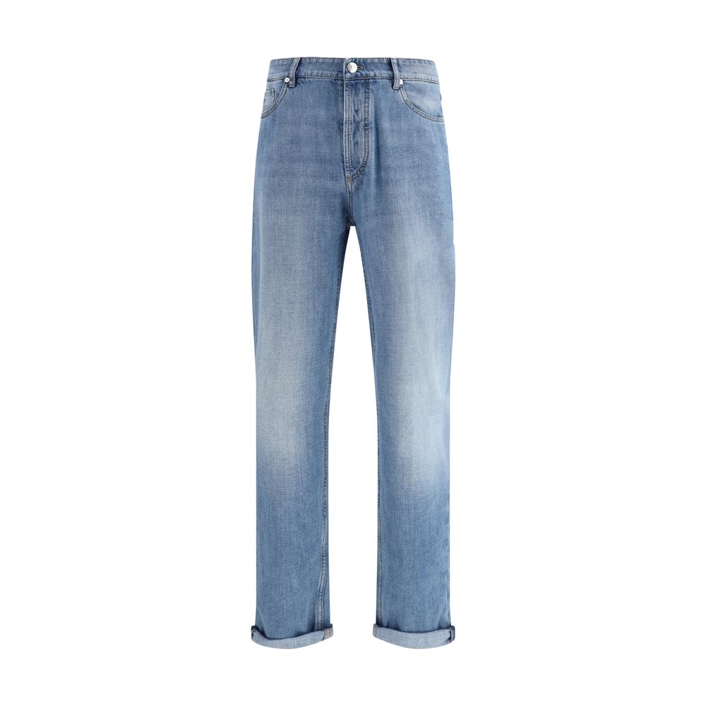 Light Blue Cotton Straight-Leg Jeans