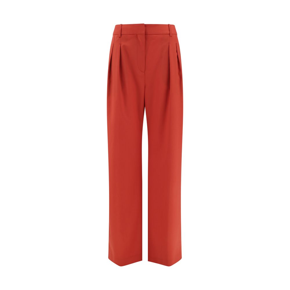Red Fleece Wool Flared Pants