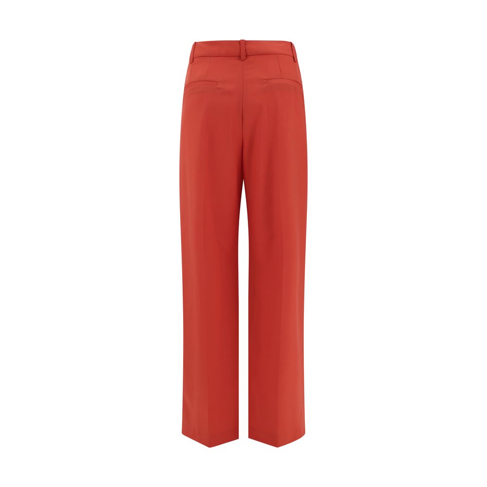 Red Fleece Wool Flared Pants