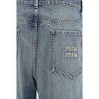 Blue Cotton Straight-Leg Jeans